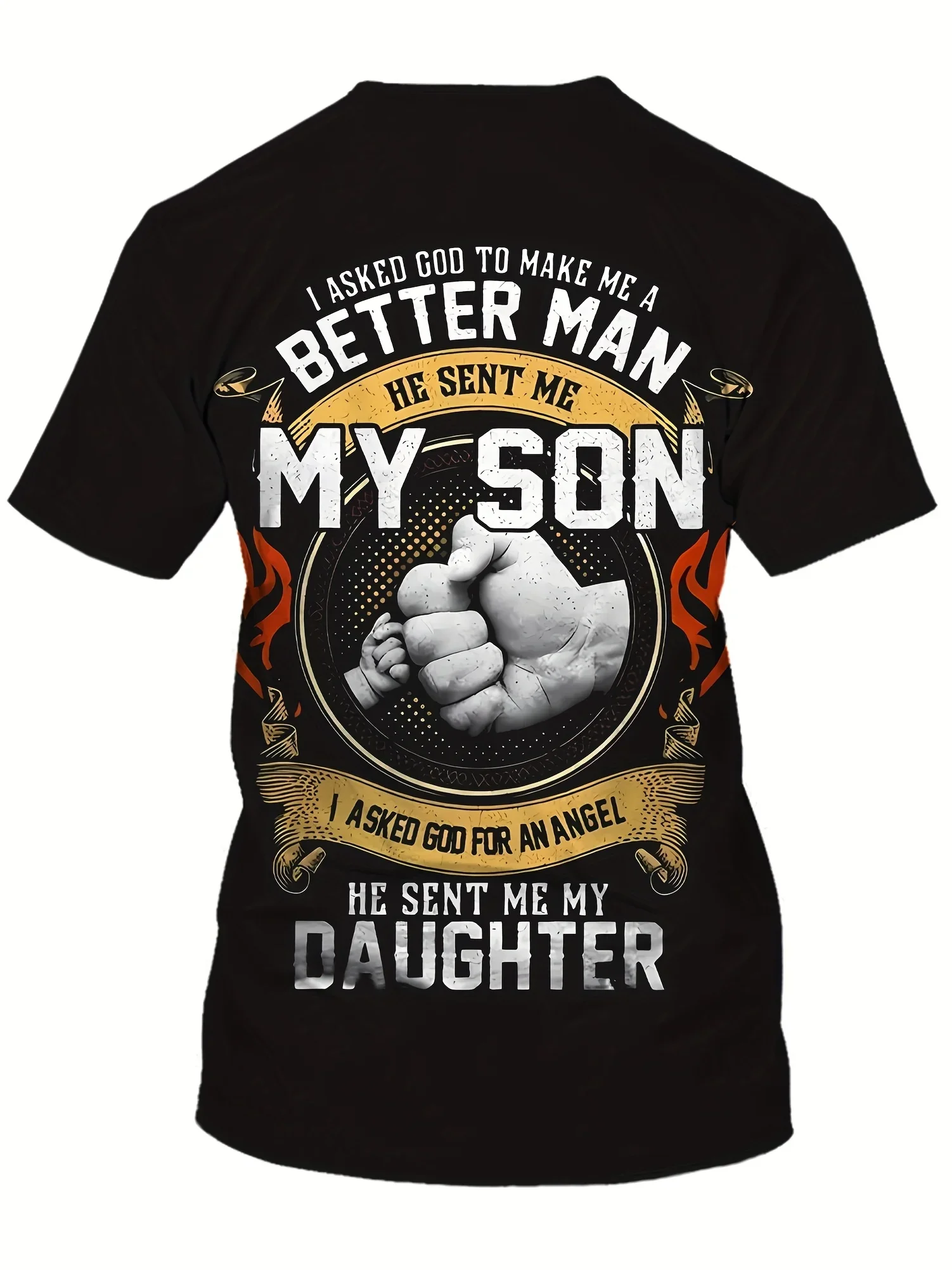 Fashion Men's Father's Day Fist Bump Graphic T‑Shirt I Asked God To Make Me A Better Man Print Short Sleeve Casual Dad Tee