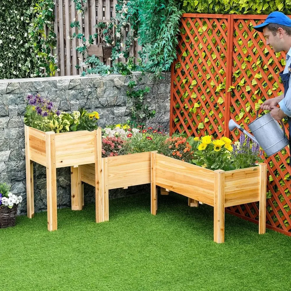 Raised Garden Bed Set of 3, Wooden Elevated Planters with Legs and Liner, Ideal for Growing Vegetables, Herbs, and Flowers in Ba