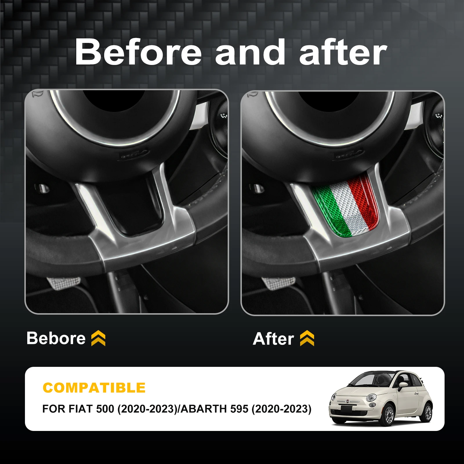 

Твердое сухое углеродное волокно для Abarth 595 2020 2021 2022 2023 Fiat 500 Car Italian Tricolor Carbon Отделка Наклейка Аксессуары для интерьера
