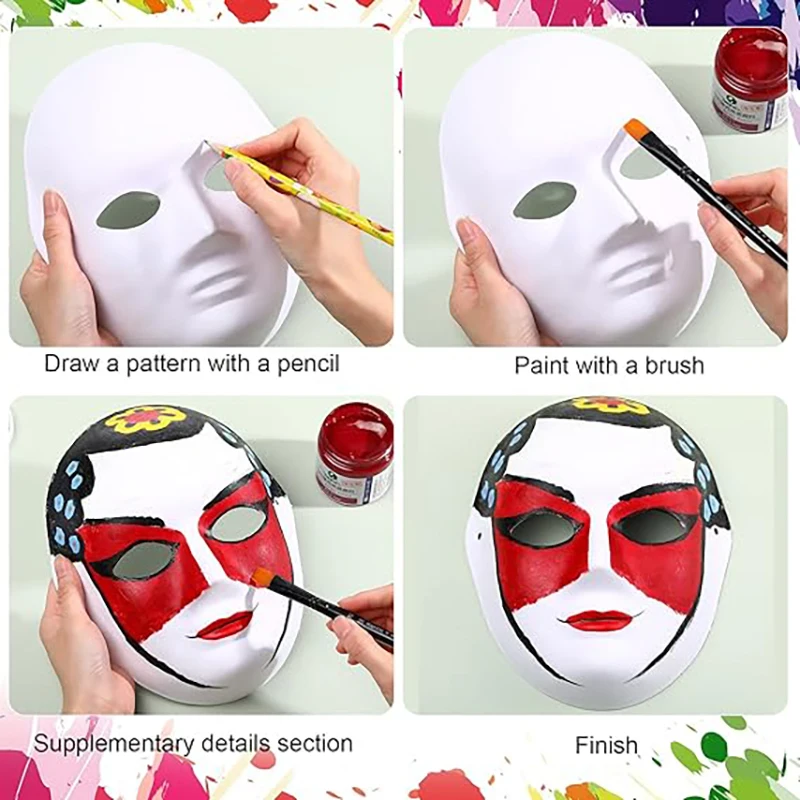 10/3Pcs DIY Full Face Masks Paper Blank White Halloween Cosplay Paintable Men Women Mache Party Perform Mardiup Craft Costumes