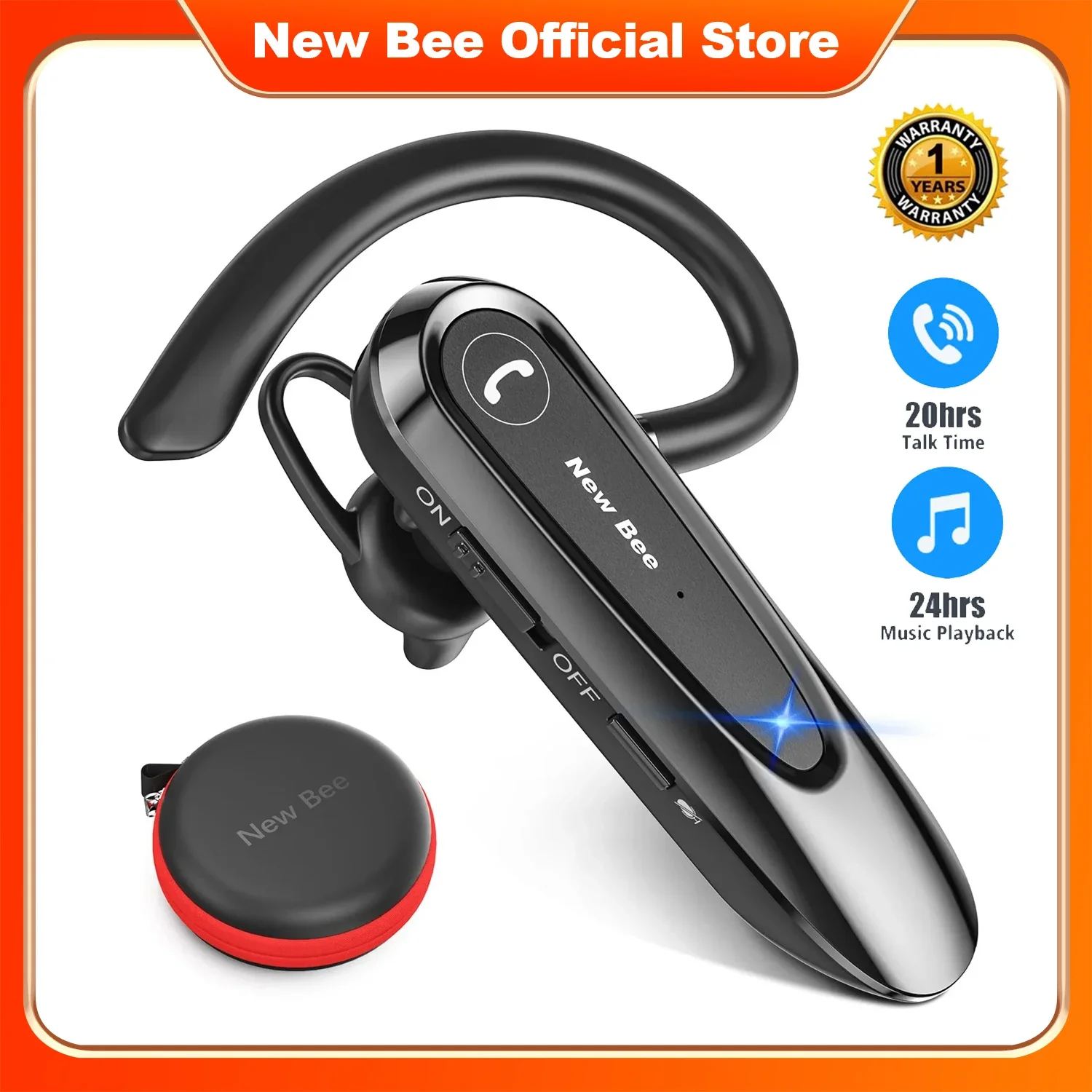 New Bee B45 Bluetooth 5.0 Headset Wireless Earpiece CVC8.0 Noise Reduction Earphone Headphones with Dual Mic Earbuds for Driving