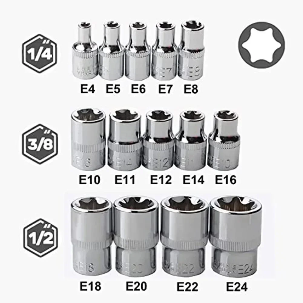 14Pcs Female E Star Torx Socket Set E4-E24 1/4\