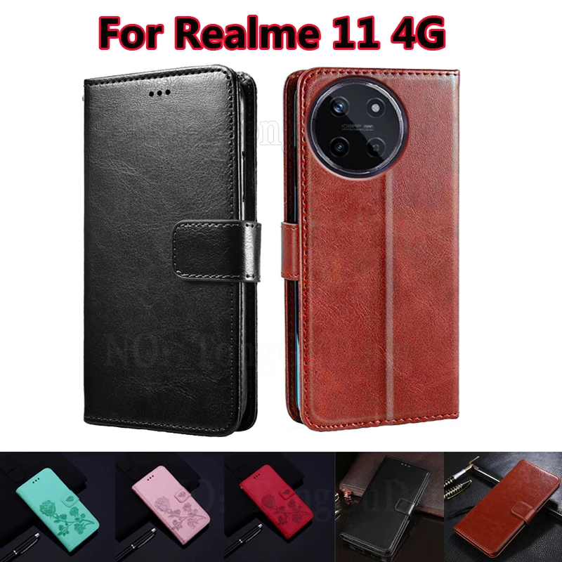 

Leather Phone Cases For Realme 11 4G чехол Kickstand Wallet Capas Flip Cover For Capinha De Celular Realme11 4G 2023 Funda Shell