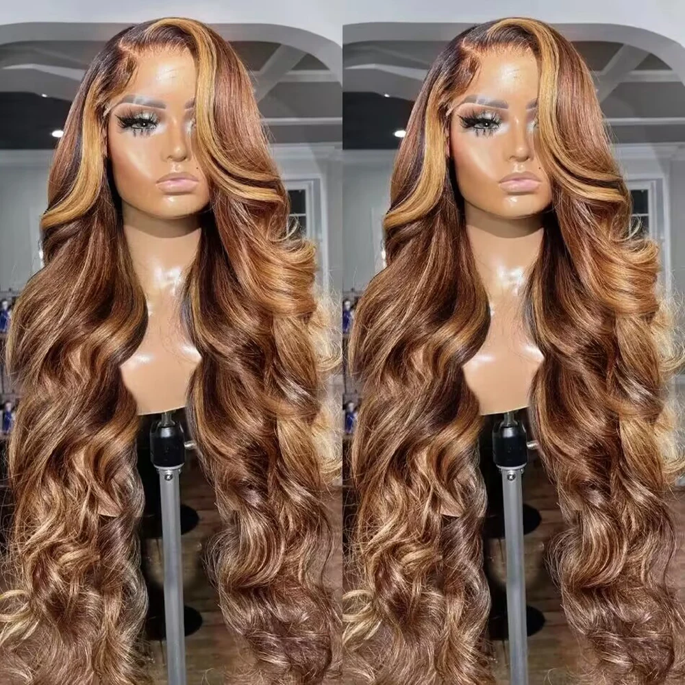 200% Highlight Ombre Body Wave 13x4 HD Lace Frontal Wigs 4/27 Blonde Brown Colored 13x6 Lace Front Human Hair Wig For Women