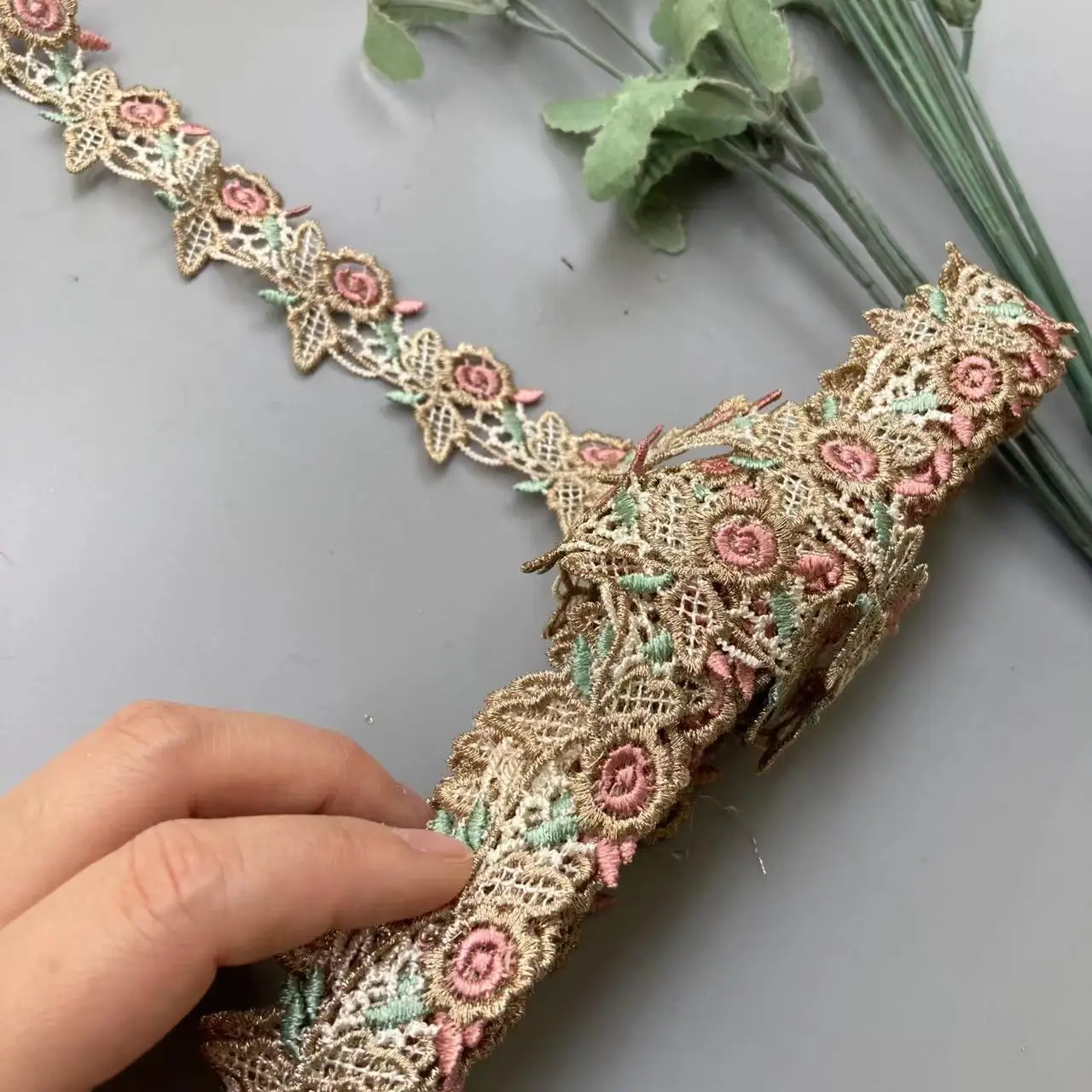 1 Yard 3cm Rose New Water Soluble Lace Embroidery Lace Four-Color Gold Thread Embroidered Barcode Dress Skirt Accessories
