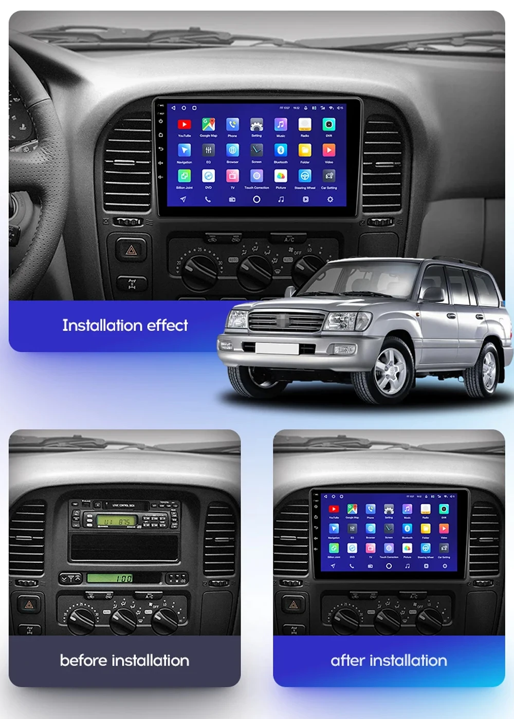 Android 14 Car Radio For Toyota Land Cruiser 10 J100 100 1998 - 2007 Navigation Multimedia Stereo DVD Head Unit 2 DIN BT GPS DSP