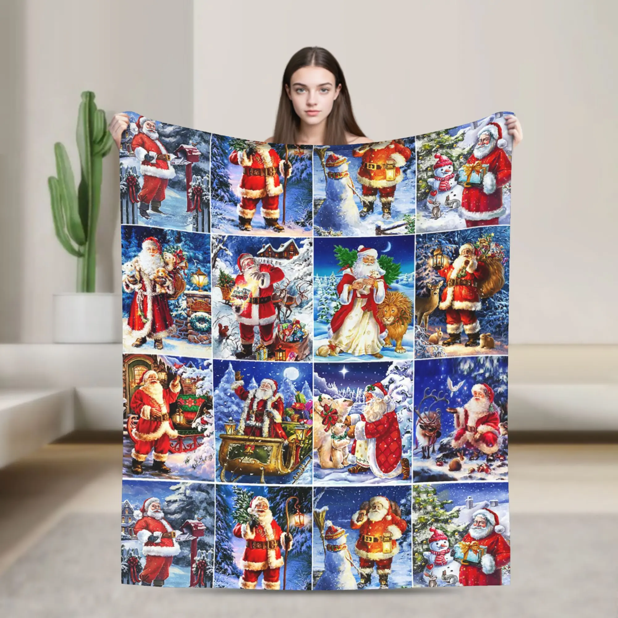 Merry Christmas Blanket Cover Santa New Year  Flannel Throw Blankets Airplane Travel Portable Lightweight Bedsprea