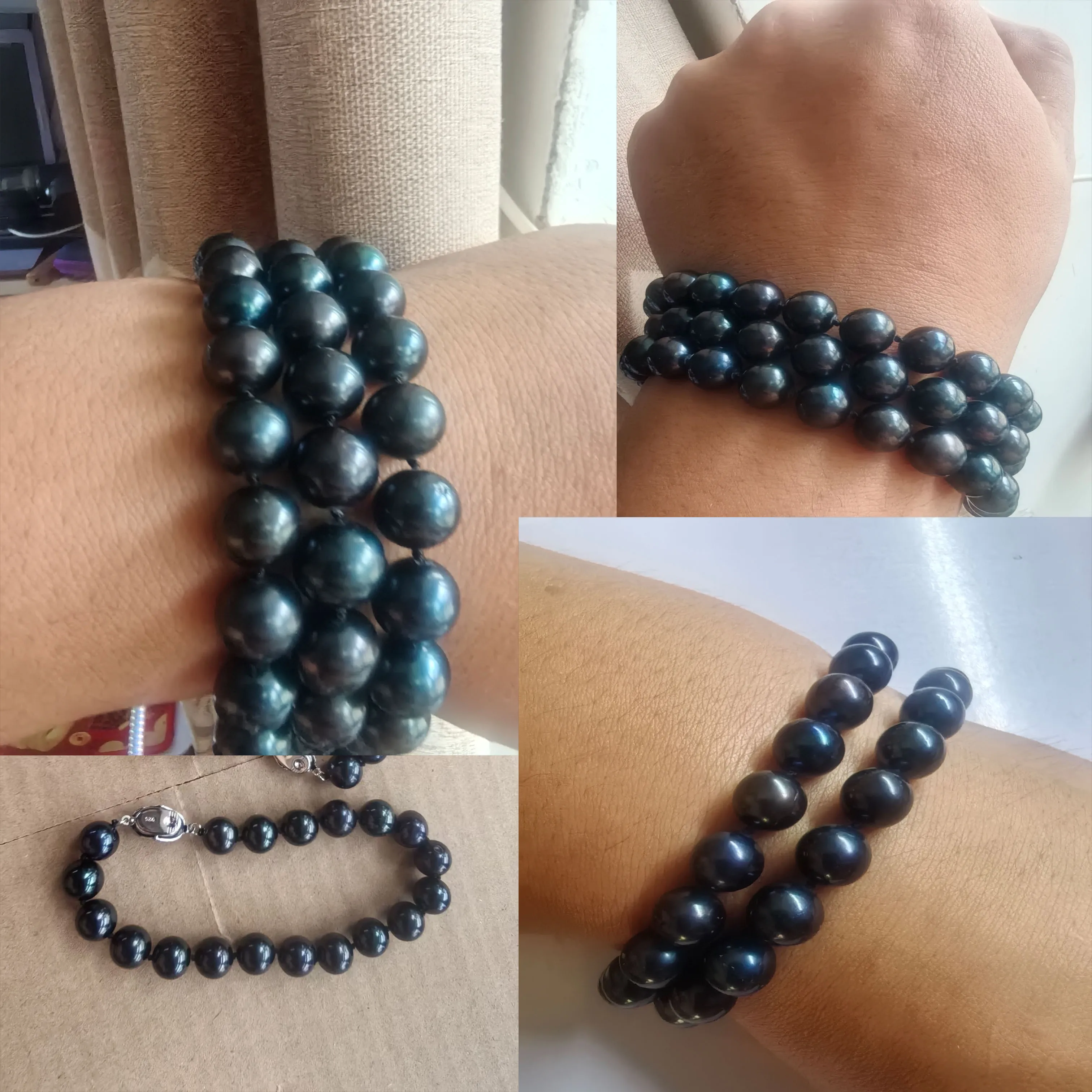 tahitian black Gorgeous AAAA+ 1rows  2 rows 3 rows 10-11mm Round pearl bracelet 7.5 INCH 925S