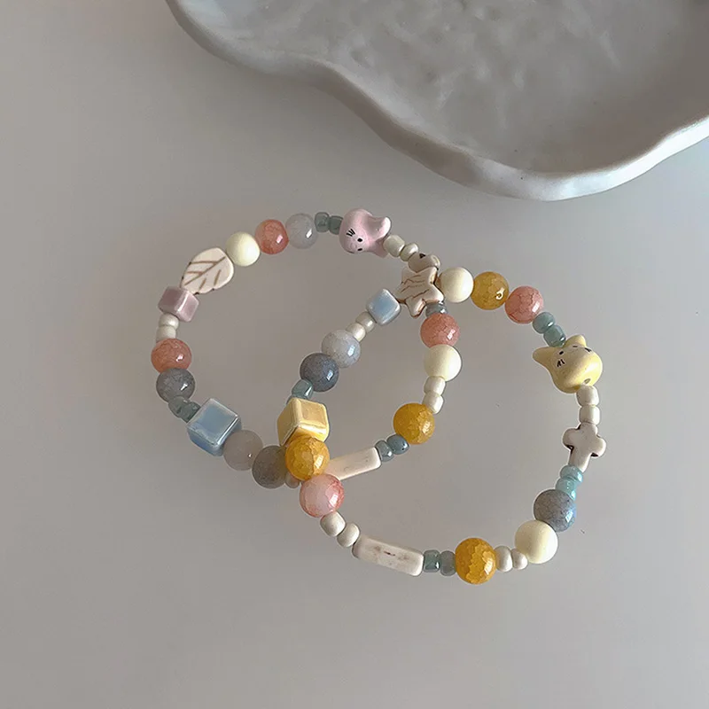 Cartoon Anime Little Bunny Ceramic Bracelet for Women Cream Macaron Color Series Bracelet Girls\' Cute Jewelry Accessories