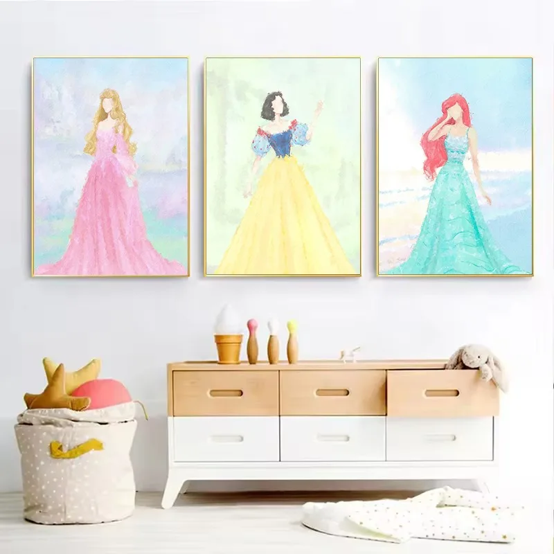 Watercolor Cartoon Princess Fantasy Magic Figure Nordic Aesthetic Poster Canvas Painting Wall Pictures Home Nursery Decor