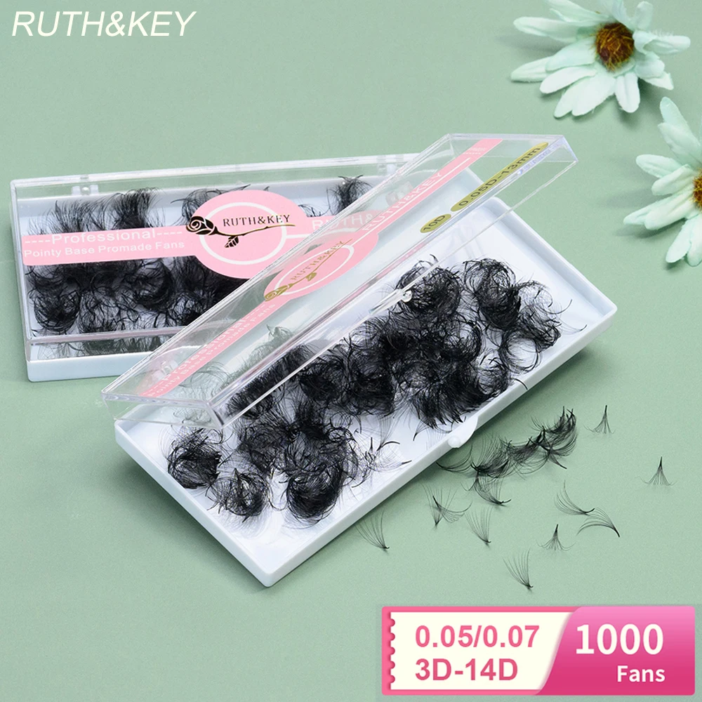 1000 Fans Thin Pointy Base Premade Lash Fans 5D-14D Medium Stem Sharp Russian Volume Loose Fans Lash Faux Cils Naturel Eyelashes