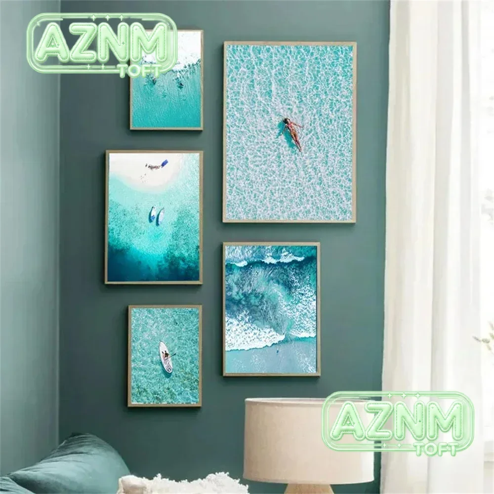 Coastal Seascape Canvas Painting Wall Art Picture Beach Blue Ocean Wave Sea Water Surf Posters And Prints Living Room Home De