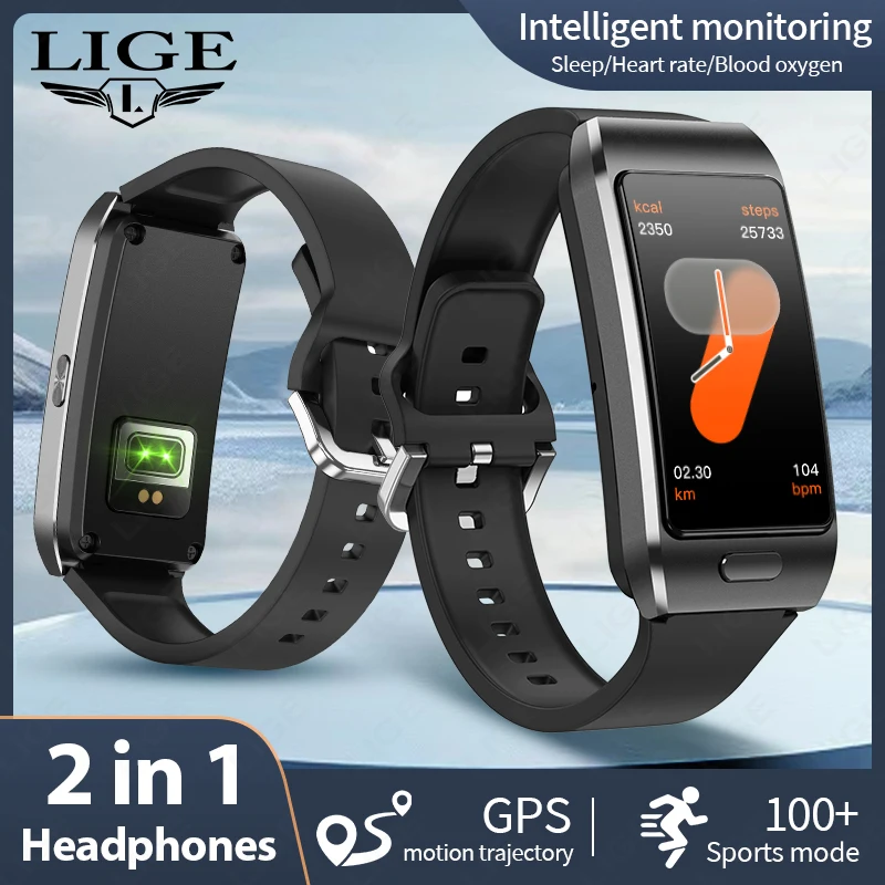 

LIGE Sports Smart Watch with Earbuds Answer Make Calls 2 in 1 Bluetooth Music Watch GPS Track Fitness Smart Band for Women Men