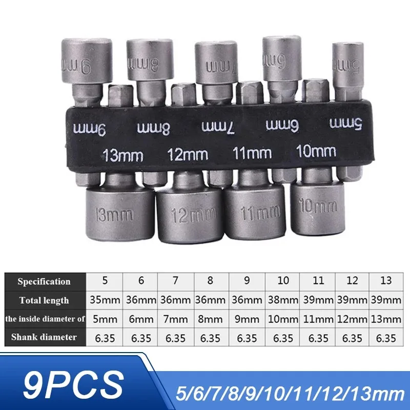 9/14pcs 5mm-13mm Hex Sockets Sleeve Nozzles Nut Driver Set Screwdriver Set Schroevendraaier Set Bits Sets Tools Socket Wrenches