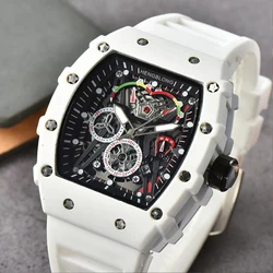 Tonneau Quartz Watch Silicone Strap Skeleton Watch for Men Non-Mechanical Business Clock Male Military Sports Relogio Masculine