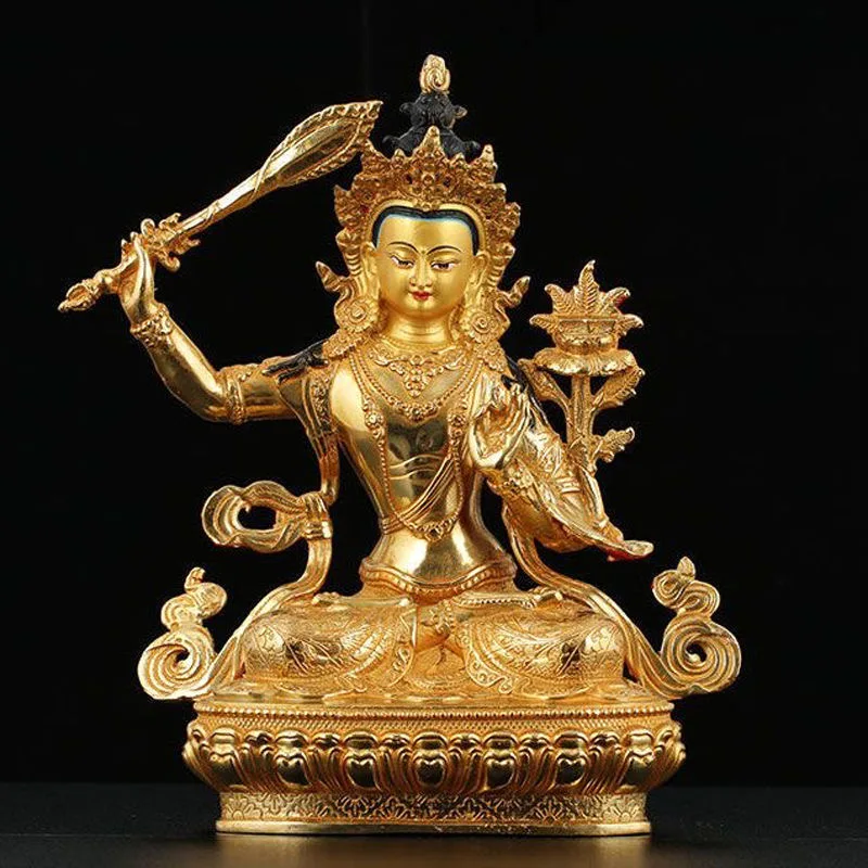 Manjusri GUAN YIN Bodhisattva Buddha statue Buddhism temple HOME gilded copper bless safe good luck