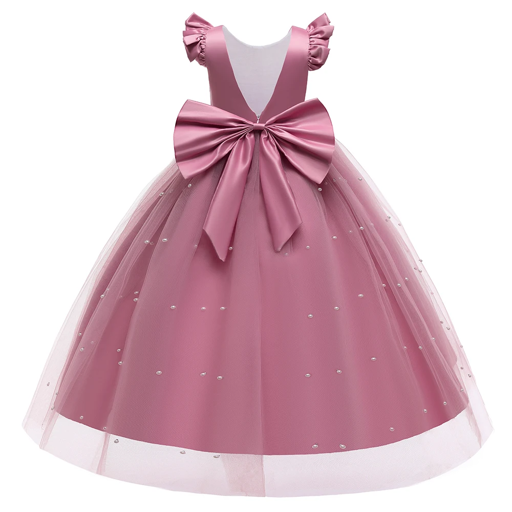 Teen Big Bow Girls Princess Dresses for Bridesmaids Kids Party Dress for Girl Beading Wedding Prom Pageant Dress Gown 5-14 Years