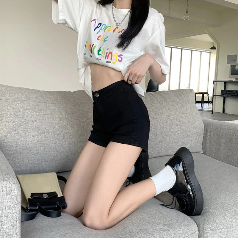 Vita alta Bla Large Size Denim orts Pantaloni da donna dimagranti A-Line Super ort Summer Faion Gamba dritta antirughe