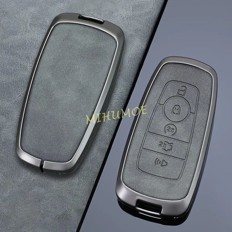 Metalen Lederen Autosleutel Case Cover Fob Voor Ford Bronco Sport F150 Maverick Ecosport Kuga Rand Expeditie Lincoln Aviator Navigator