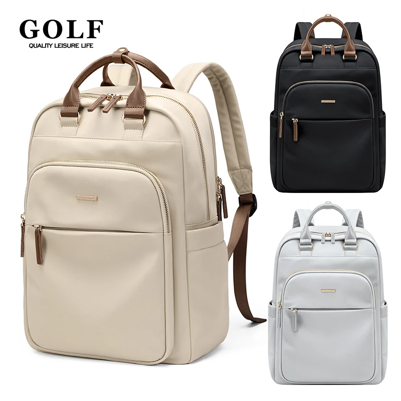 GOLF-Sac à dos avec fermeture éclair pour femme, sacs simples et élégants, sacs à dos universitaires, sac de voyage pour ordinateur pour femme, 15 po, 6 po