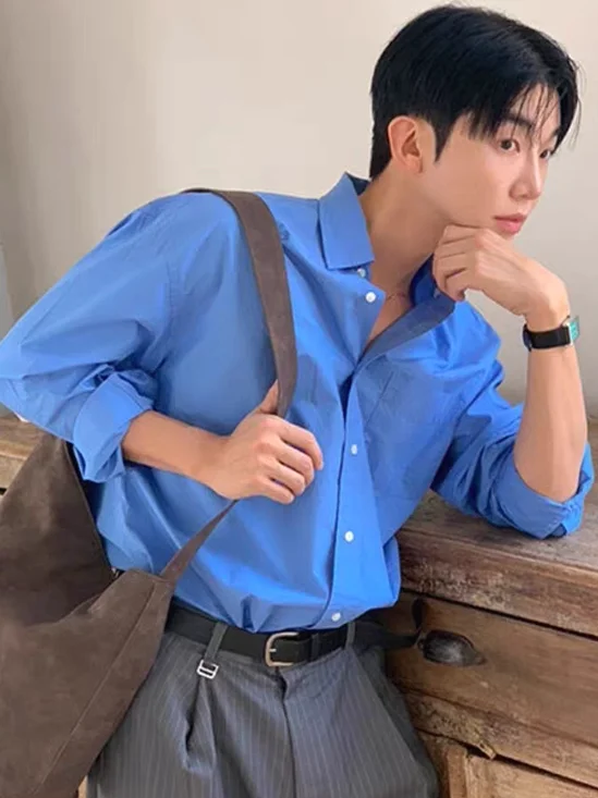 

Синяя хлопково-льняная свободная рубашка с длинными рукавами, тонкая, дышащая, с защитой от солнца, повседневная, для мальчиков, легкая, удобная, весна-лето