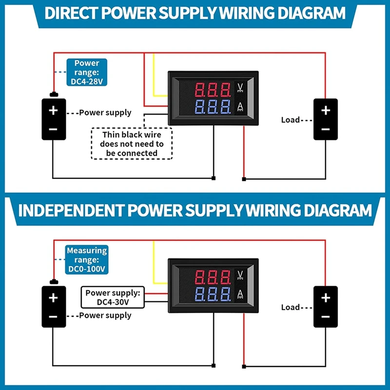 10Pcs 0.28 Inch Digital Voltmeter Ammeter 100V 10A 3 Bits Red Blue Dual LED Panel For Car Vehicle Electricity Battery