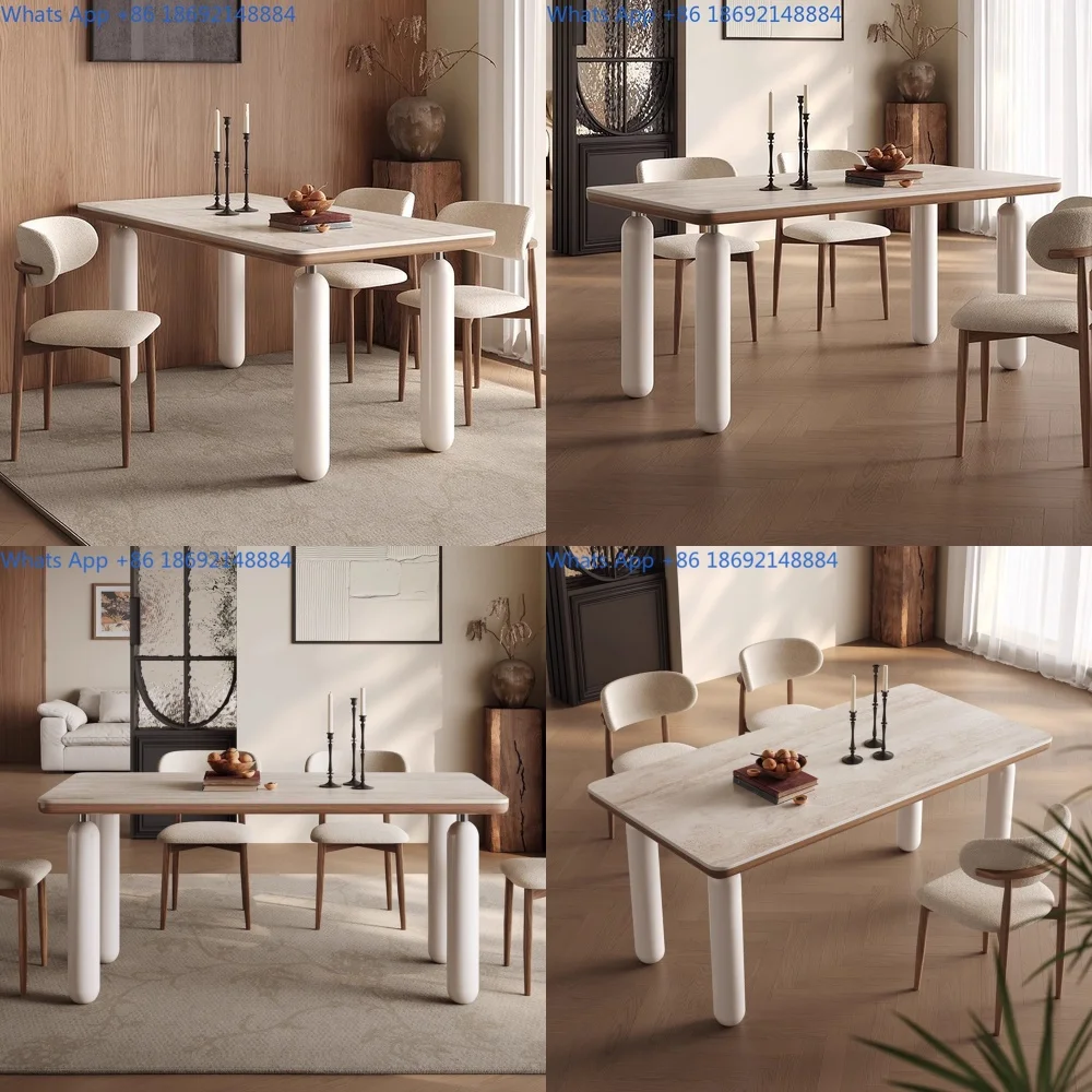 

Marble Dining Table Set Modern Cream Small Apartment Rectangular Solid Wood Dining Table for Home Use