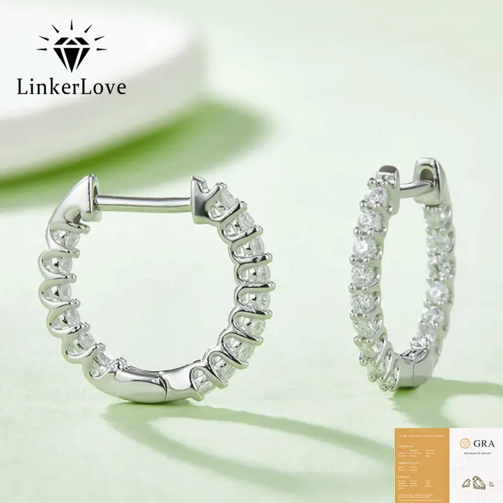 LinkerLove Moissanite Earrings for Women 925 Sterling Silver 14mm Huggie Hoop Earrings Wedding Dainty Jewelry Anniversary Gift