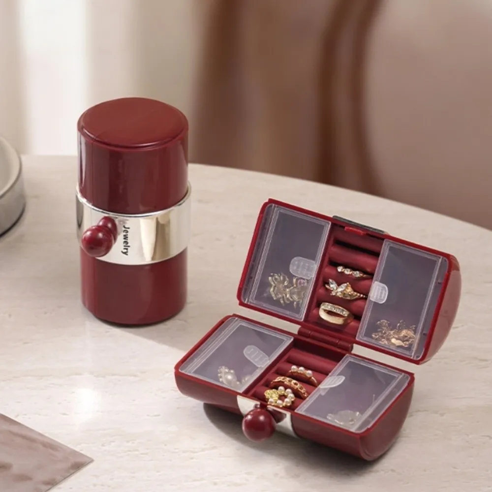 Cylindrical Jewelry Case Simple Compact Mini Ring Box Portable ABS Waterproof Earrings Organizer Trip Carrying