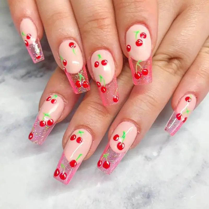 1sheet 3D Sweet Cherry Fruit Nail Art Stickers Summer Peach/Lemon/Star/Moon Nail Decals 8*10cm Adhesive Red Cherry Nail Decor %$