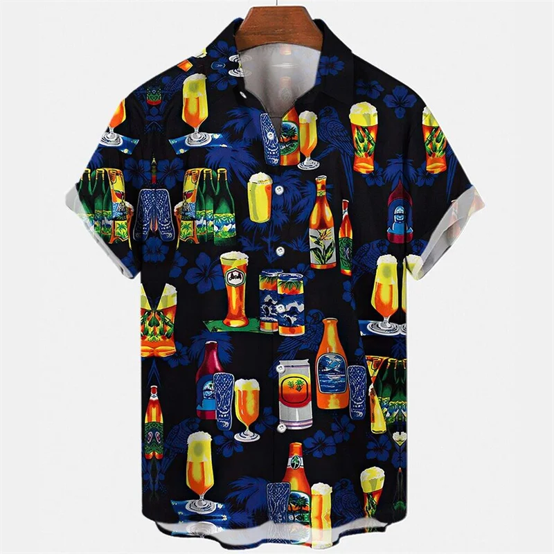 Summer Funny Beer 3D Print Shirts Men Fashion Shirt Casual Vintage Harajuku Streetwear Short Sleeve Shirt Blouse Man Clothing