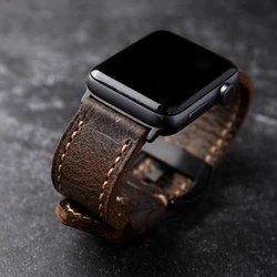 High-Grade Luxury Vintage Style Titanium For Apple Watch 8/6/7/ultra Leather Strap 49mm 45MM Thickened Soft Men's Bracelet