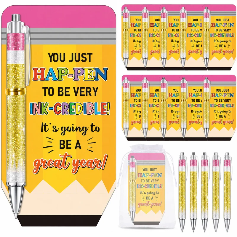 Ensemble de stylos à bille (6/12 pièces) avec cartes et sacs cadeaux, cadeaux de rentrée scolaire pour étudiants, cadeaux d'été motivants, récompenses pour la classe