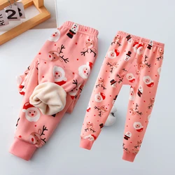 Christmas hats Girls' thermal leggings  boys' single piece Plush thickened thermal pant Baby pants for kids in Autumn/Winter