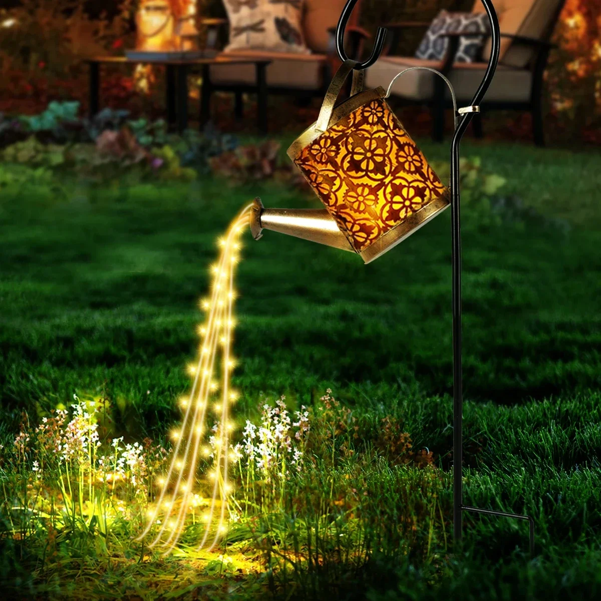 Solar Watering Can Light Outdoor Garden Art LED String Light Hanging Kettle Lantern Pathway Patio Decorative Lamp Stake Light