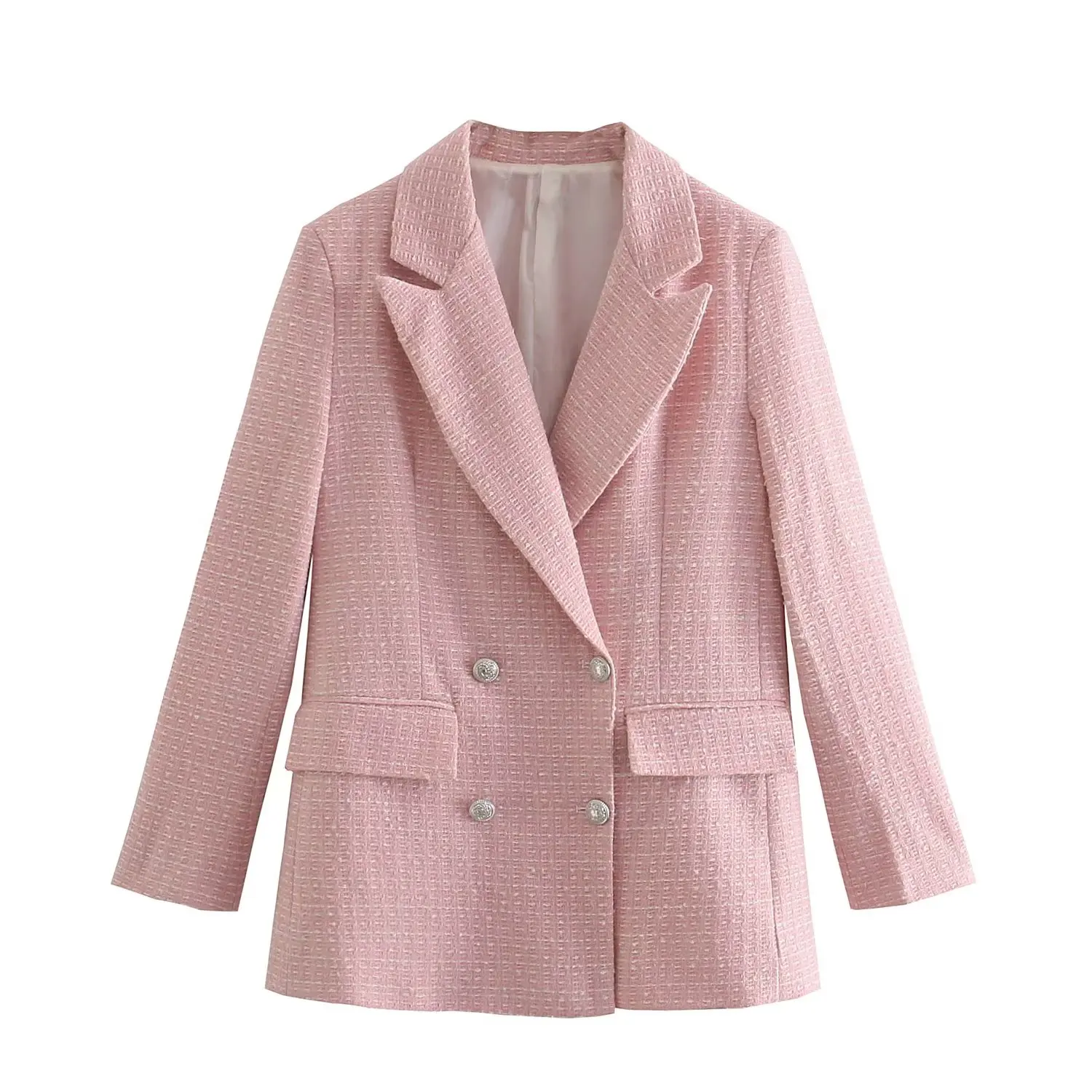 Dave&Di Autumn British Fashion Women's Textured  Suit Elegant Pink Casual Double-breasted Blazer For Women