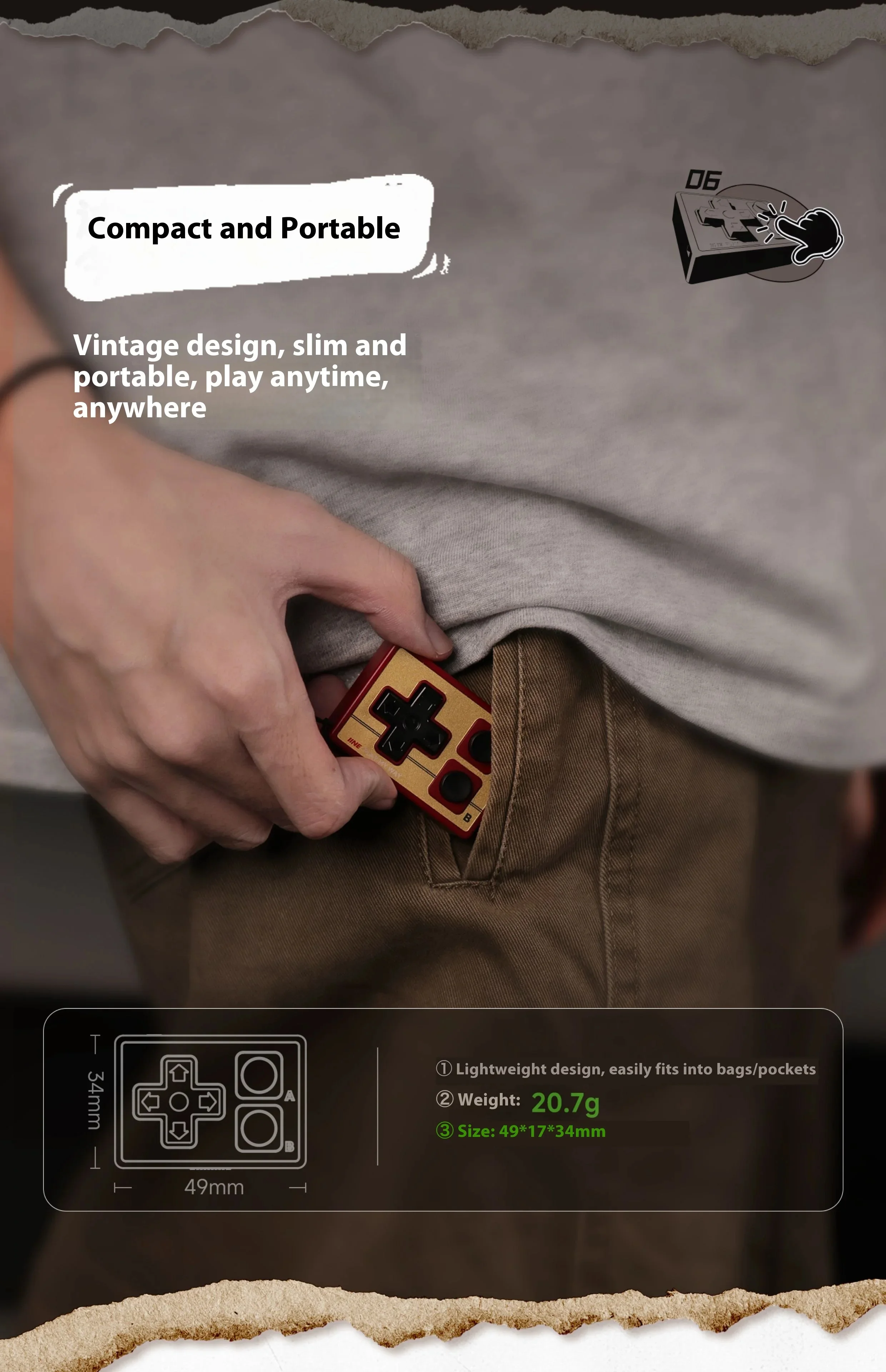 IINE Pocket Mini Controller Bluetooth Multi-Function Gamepads Joystick Short Video Remote Control مناسب لهاتف Android iPhone