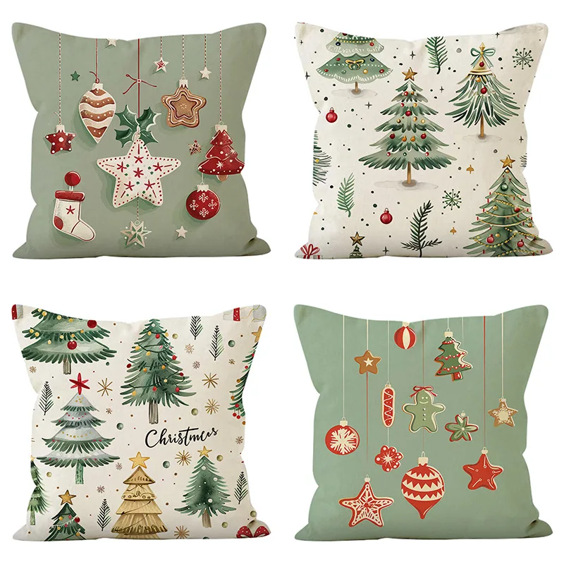 4PCS Christmas Pillow Covers 45x45cm Christmas Tree Ball Pillow Covers Hello Winter Decor Cushion Case for Home Sofa Couch