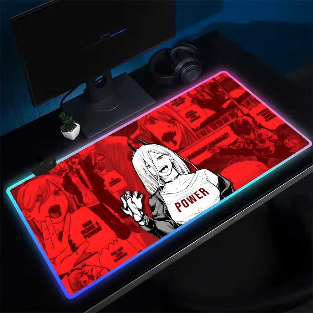 

Popular C-Chainsaws Wo-Man Mouse Pad Anime Gaming Mouse Pad LED Table Pads Backlit Rubber Desktop XXL RGB Desk Mats
