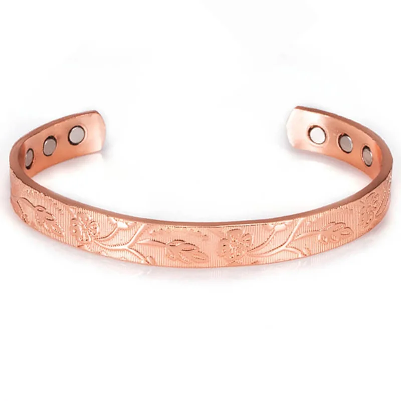 Womens Flower Pattern Pure Copper Magnetic Bracelet 6 Powerful Magnets Effective Joint Pain Relief Arthritis RSI Carpal Tunnel