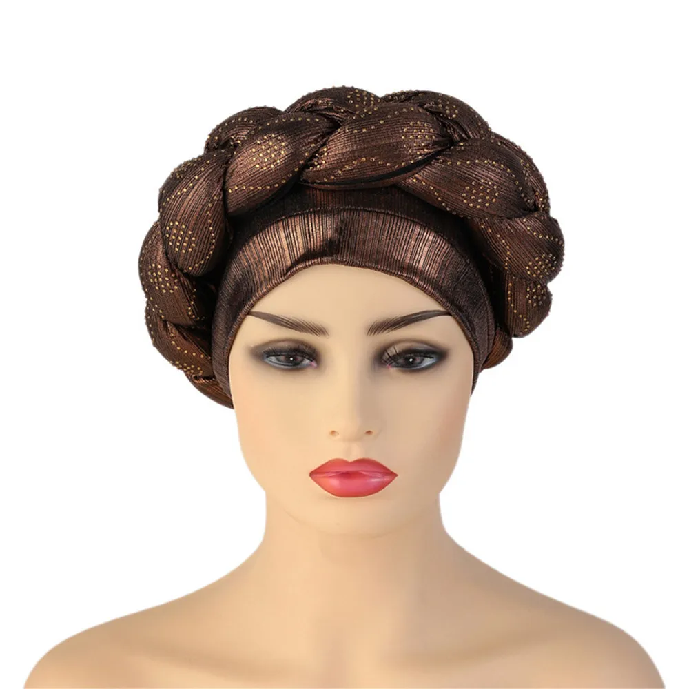 Berretto Turbante con treccia di diamanti lucidi per le donne pronto da indossare copricapo africano copricapo femminile fascia per la testa cappello musulmano Turbante Mujer