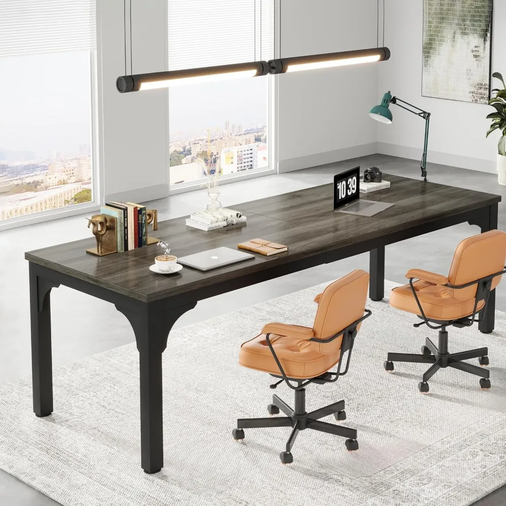 

78.7 Inches Extra Long Computer Desk 2 Person Desk, Large Executive Office Desk, Rustic Double Computer Table Study Writing Desk