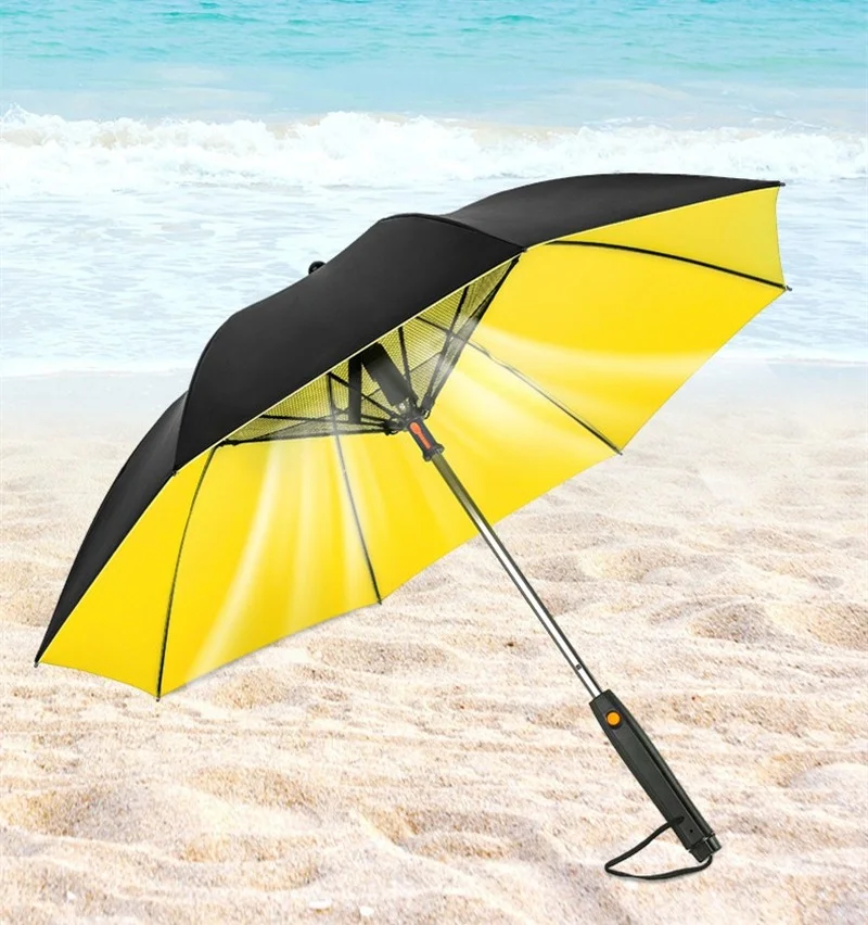 Creative Summer Umbrella with Fan Cool as Spring Long Handle Sunny Rainy UV-proof Umbrella for Men Women Parasol Outdoor Beach