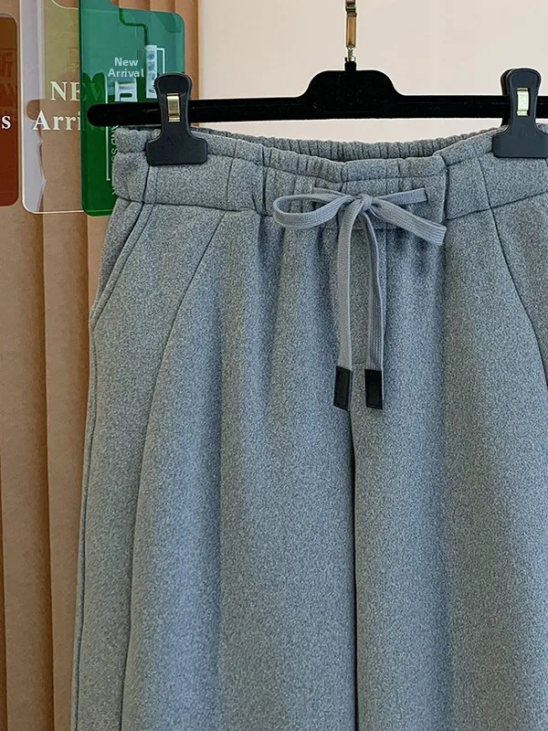 ay Fce Lined Thi Casual Pants Women's Loose Elastic Waist Dstring Wide Leg Pants Autumn Winter New Sle Streetwear