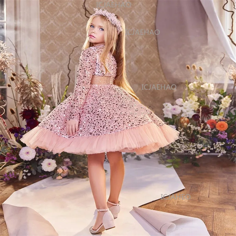 2026 Performance Dress Clothes Birthday Piano Show Host Model Kids Formal Pageant Gown Costume New Children Long Sleeve Princess