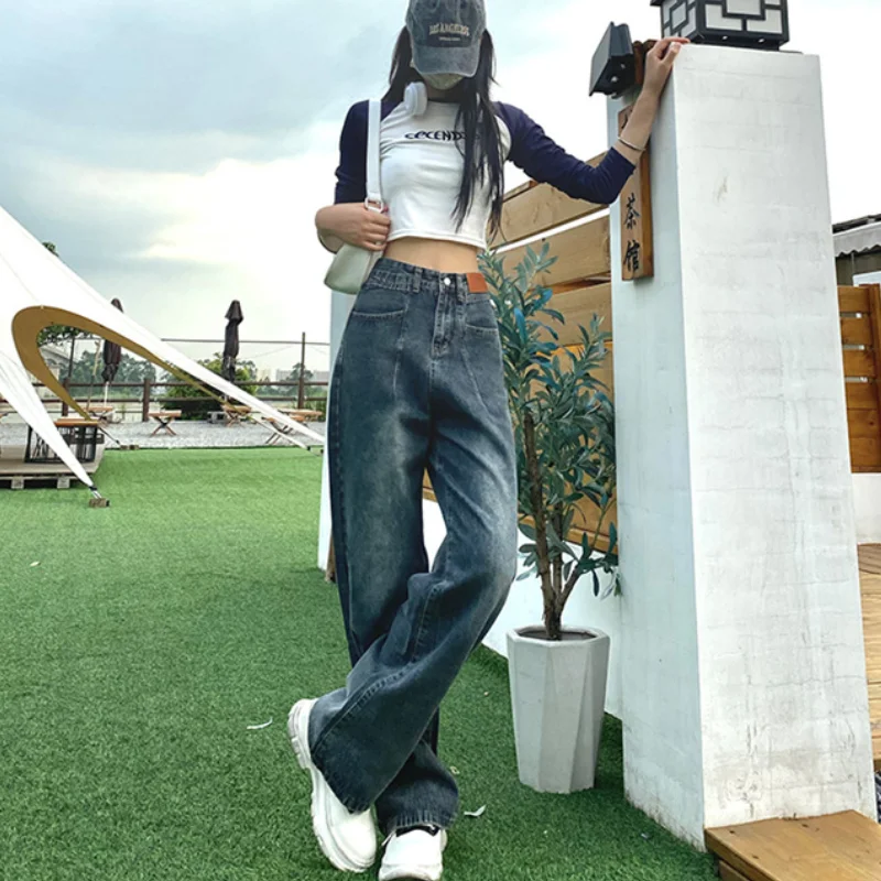 

Vintage Y2K High Waist Loose Wide Leg Baggy Jeans Fashion Boyfriend Style Slouchy Cargo Denim Pants Casual Streetwear Trousers