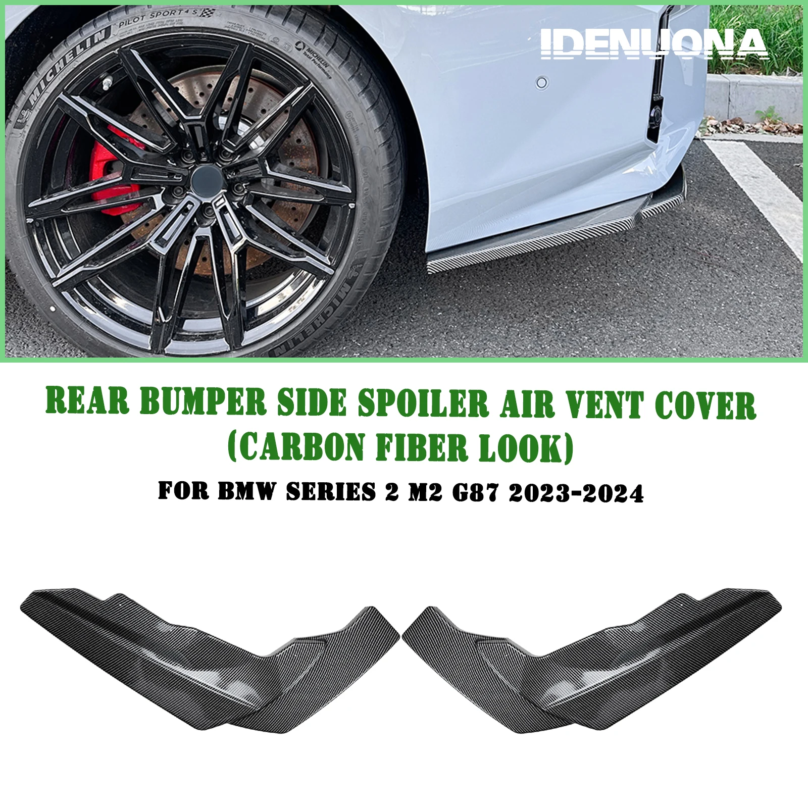 

For BMW 2 Series M2 G87 2023-2024 Rear Bumper Side Spoiler Air Vent Trim Carbon Fiber Look/Gloss Lower Corner Protector Cover