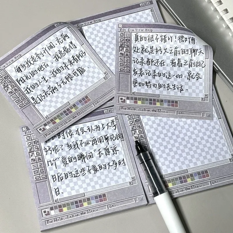 Retro Computer Drawing Board Shape Sticky Memo Pad Aesthetic Square NotePad Memo Pad Paper for Students Office Decor