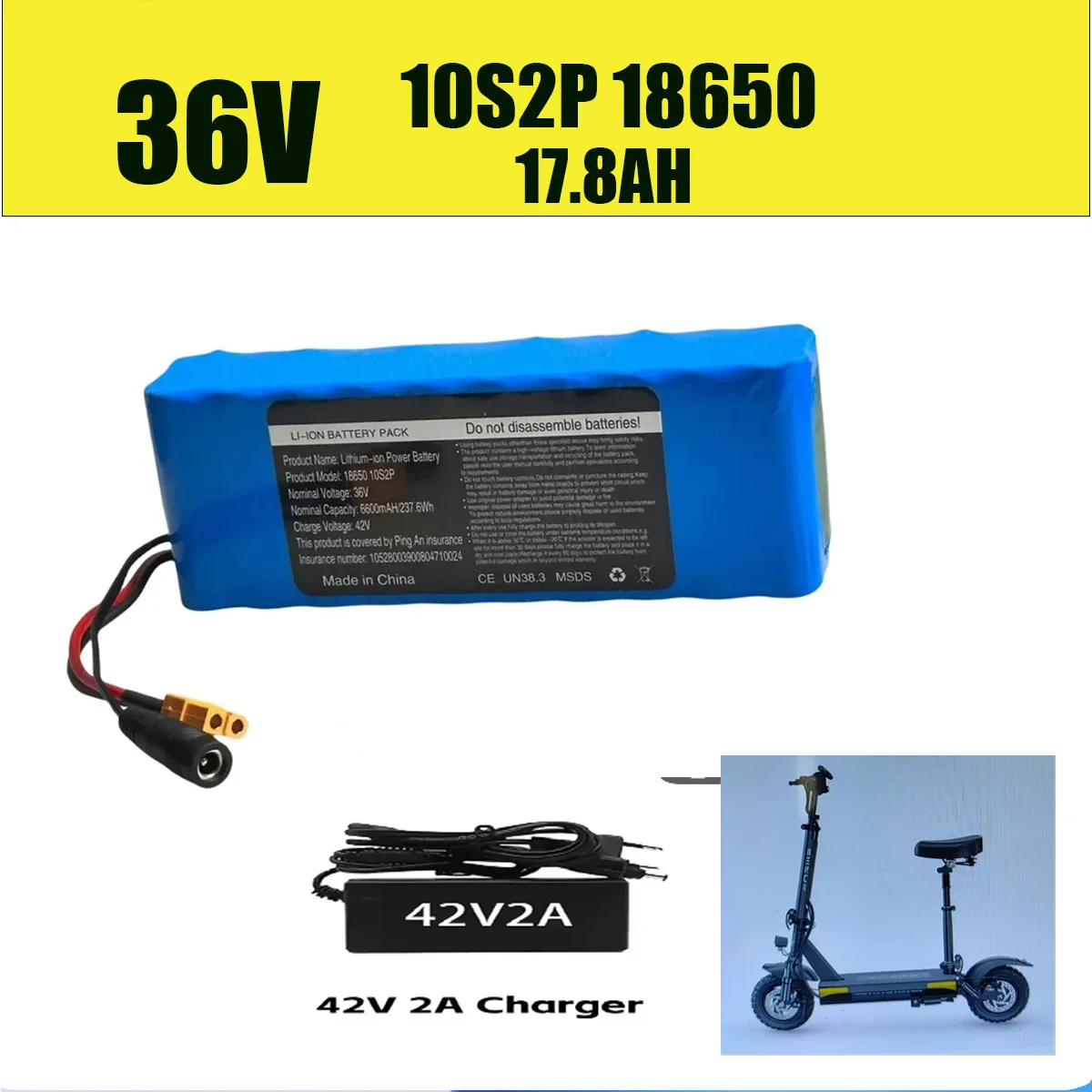 

Battery litio para pila Original 36v, 17.8Ah, 10S2p, 17800mAh 18650 applicable CollarAo Ninebot Segway ES09 bremer R3/R6