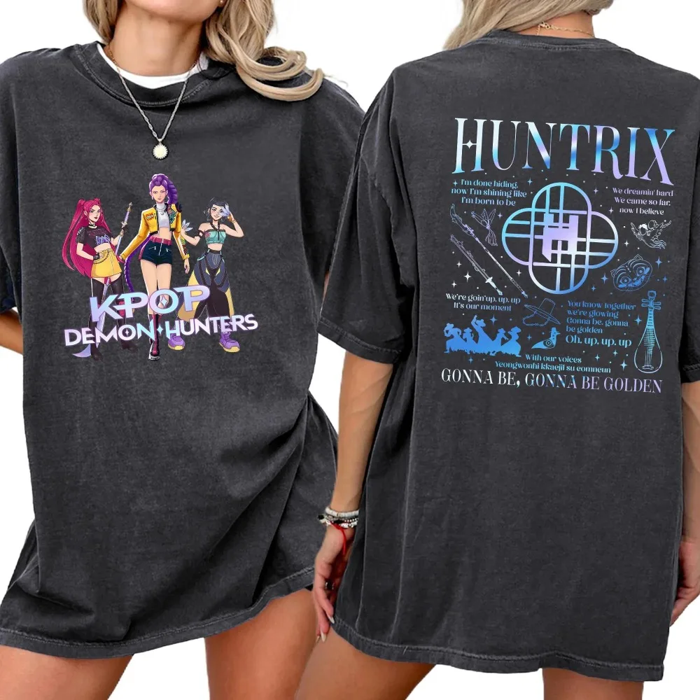 قميص Huntrix قميص Kpop شيطان الصيادين قميص Huntrix البلوز ميرا رومي جوي قميص ريترو شيطان هنتر ميرش هدية قميص فيلم Kpop